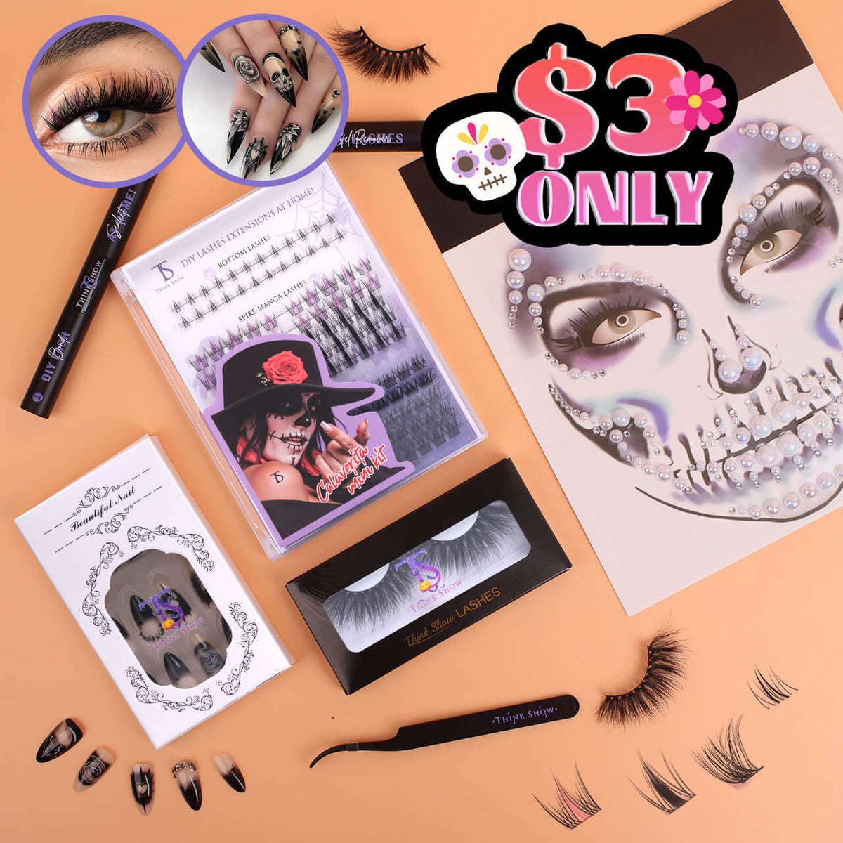 Halloween Bewitch / Calaverita DIY Lashes Nails Mega Kit