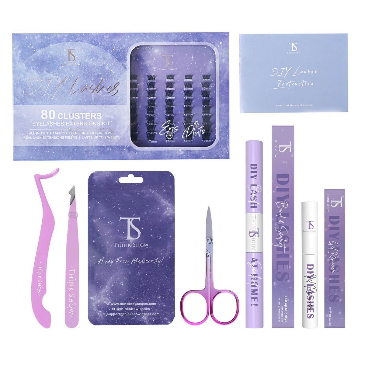 DIY Your Lashes Extensions At Home! Pluto & Eris MIX Kit (80 Clusters)