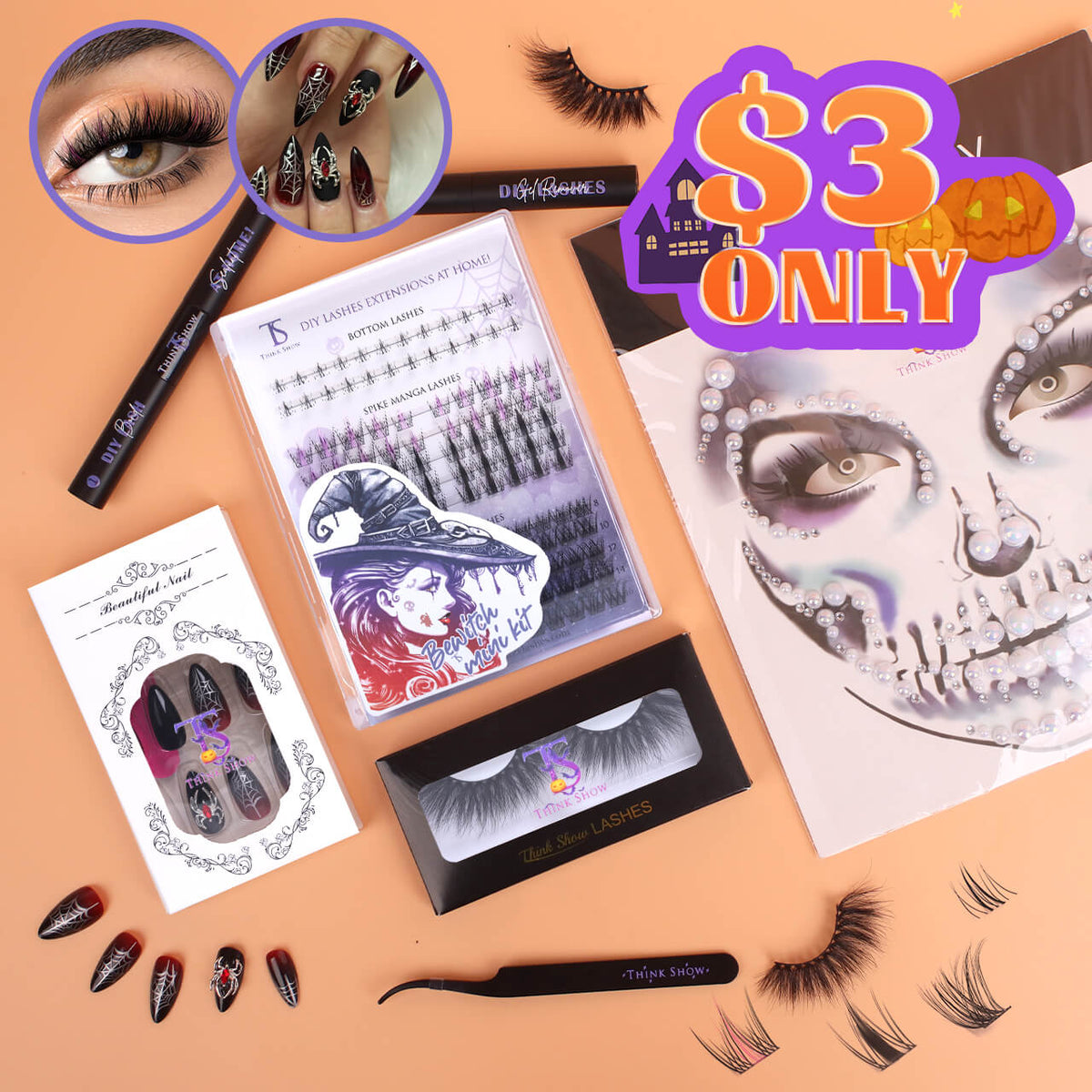 Halloween Bewitch / Calaverita DIY Lashes Nails Mega Kit