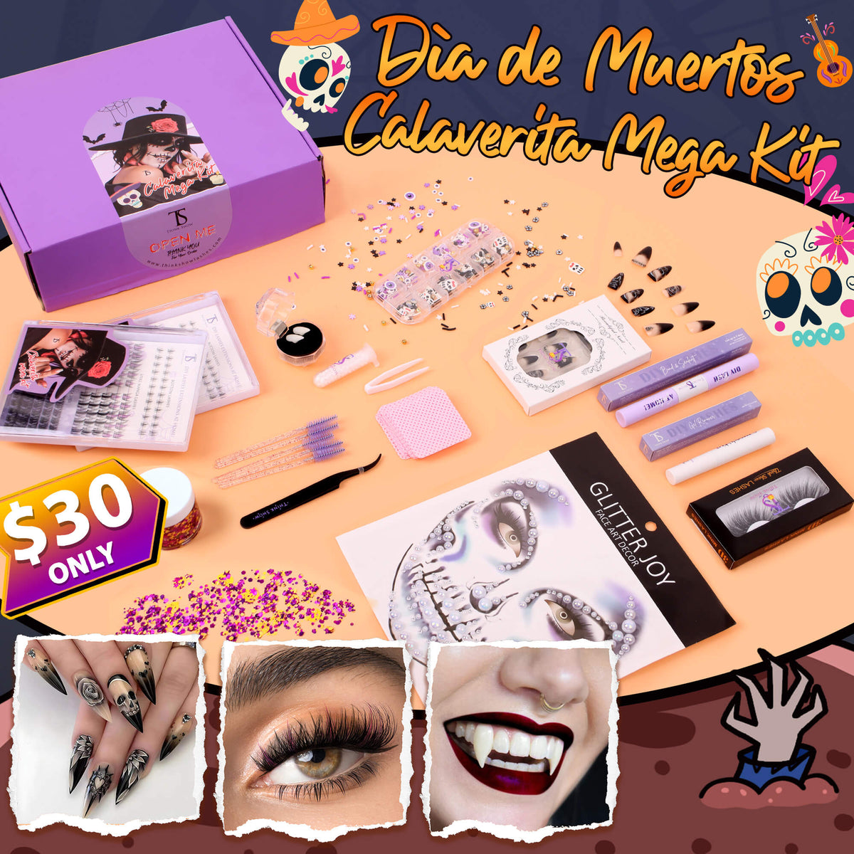 Halloween Bewitch / Calaverita DIY Lashes Nails Mega Kit