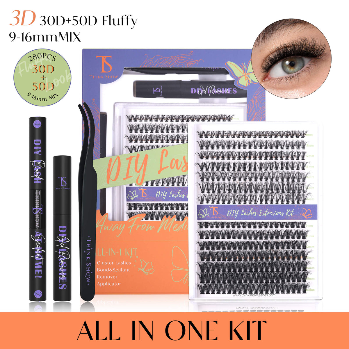 DIY Lashes 3D Fluffy Look 30D+50D 280 PCS - All in One Kit