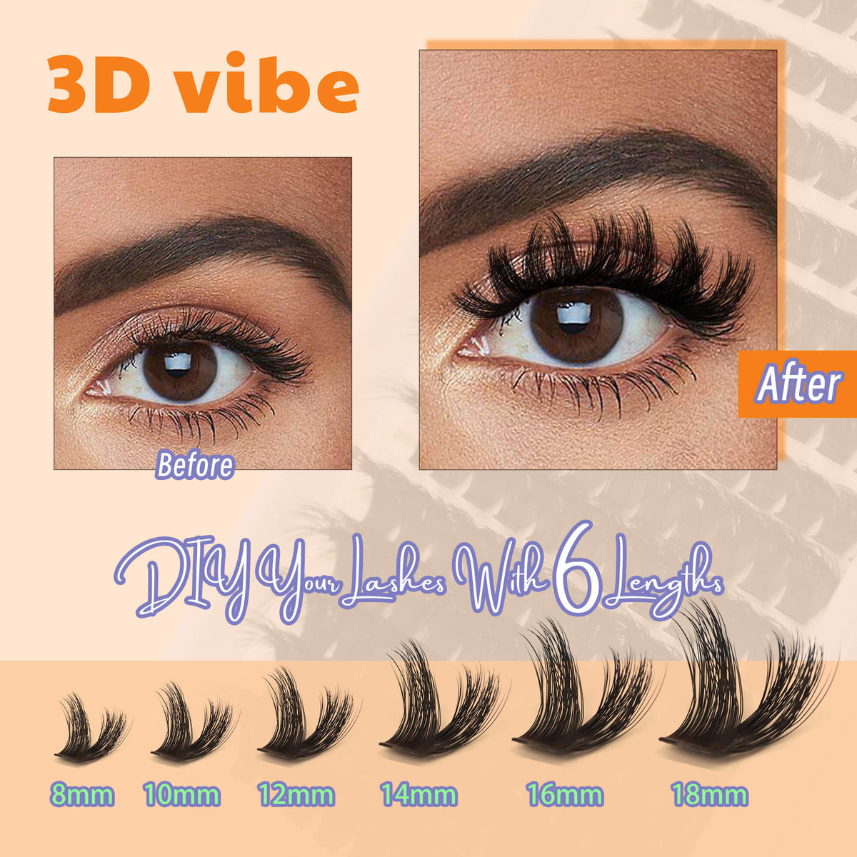 DIY Lashes 3D Fluffy Look 8-18mm 168 PCS - All in One Kit (F08C)