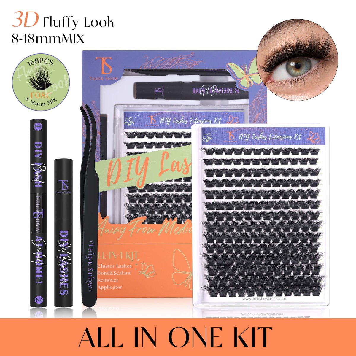 DIY Lashes 3D Fluffy Look 8-18mm 168 PCS - All in One Kit (F08C)