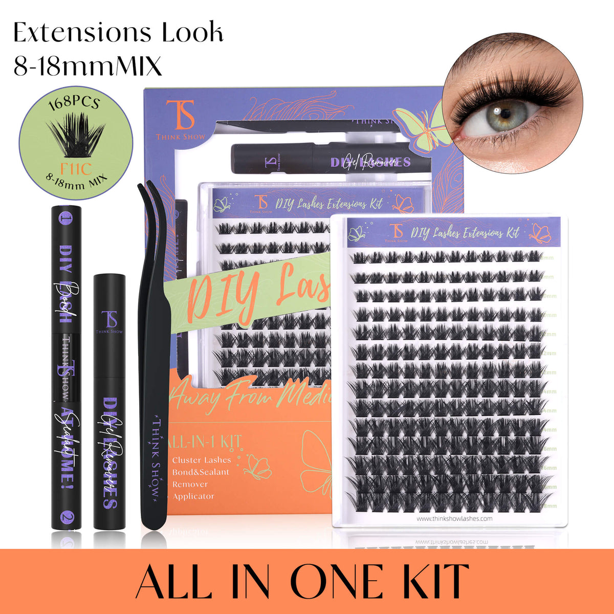 DIY Lashes Extensions Look 8-18mm 168 PCS - All in One Kit (F11C)