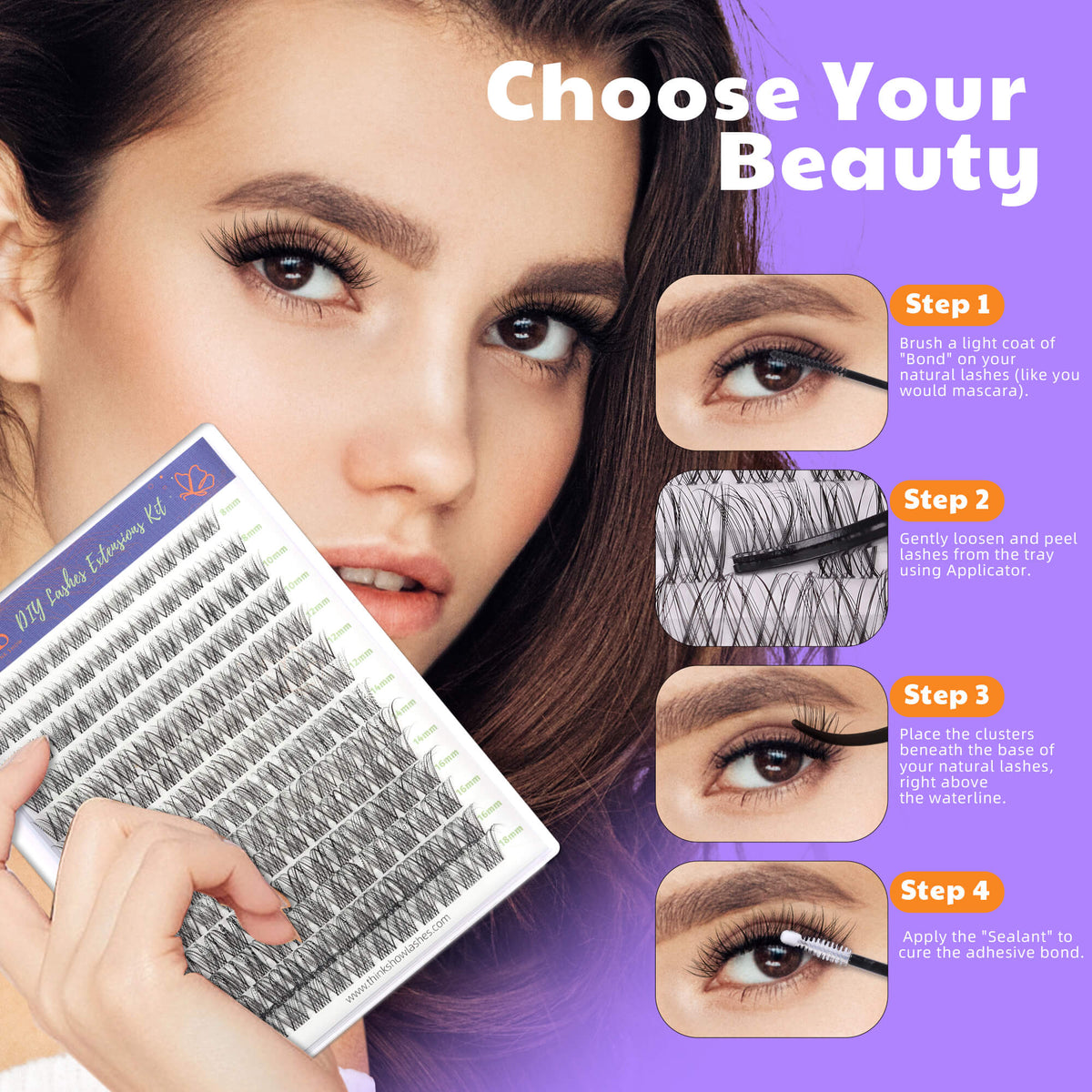 DIY Lashes Natural Look with Invisible Band 168PCS - All in One Kit