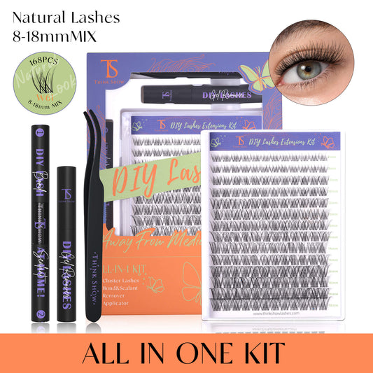 DIY Lashes Natural Look with Invisible Band 168PCS - All in One Kit