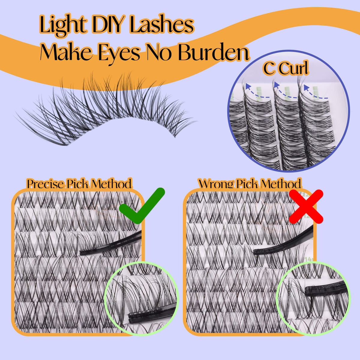 DIY Lashes Natural Look with Invisible Band 168PCS - All in One Kit